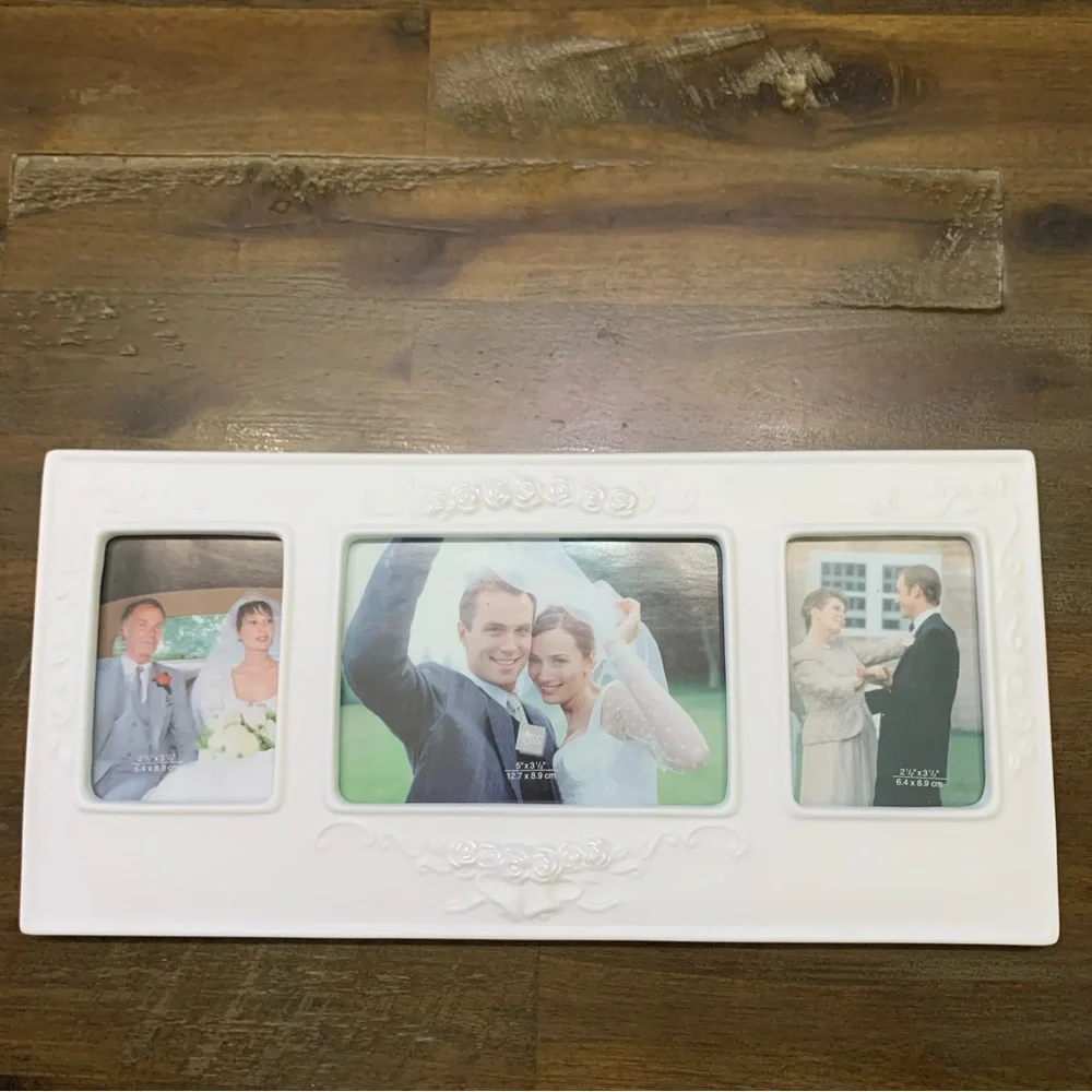 Russ “White Lace and Promises” white roses porcelain photo frame wedding gift